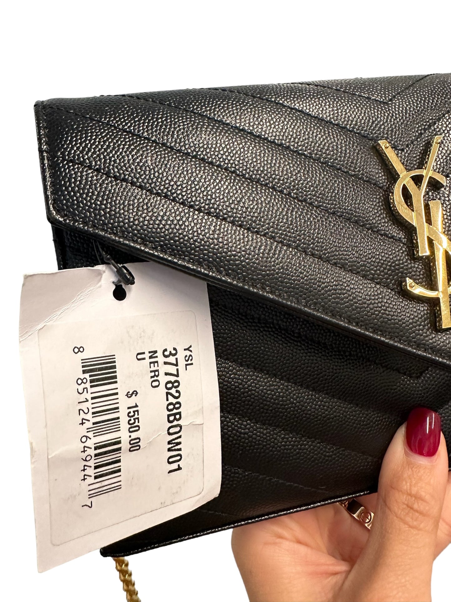 SAINT LAURENT - Black Grain De Poudre Classic Monogram Wallet on Chain