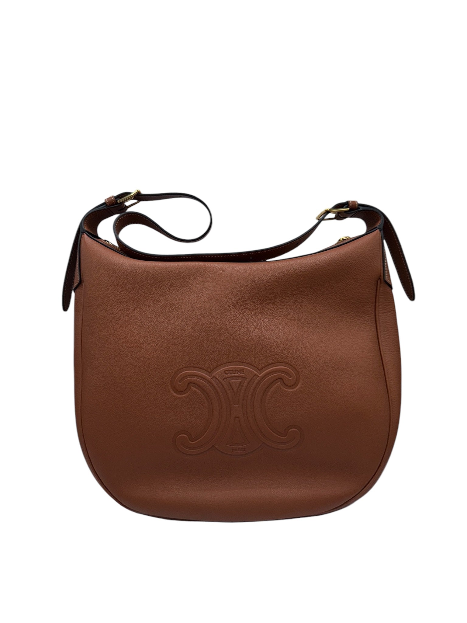 Bolso de hombro mediano Eloise Cuir Trionf de piel de becerro color marrón tostado y manzana de segunda mano