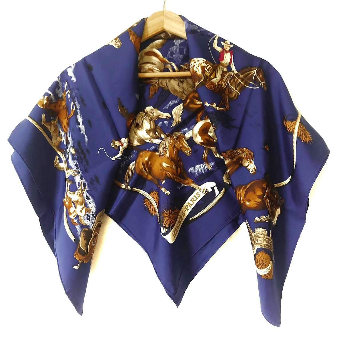 HERMES - Bufanda Carre 90 Azul Marrón Multi Seda