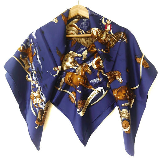 HERMES - Carre 90 Scarf Blue Brown Multi Silk