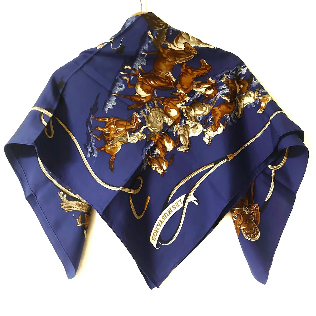 HERMES - Bufanda Carre 90 Azul Marrón Multi Seda