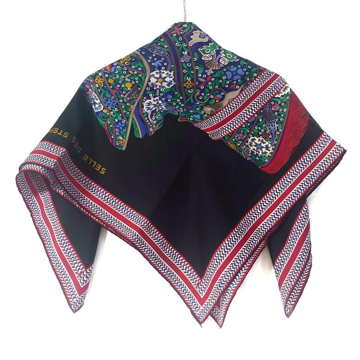 PRE-OWNED Carre 90 Scarf with Bolduc Scarf Ring Gold Hardware