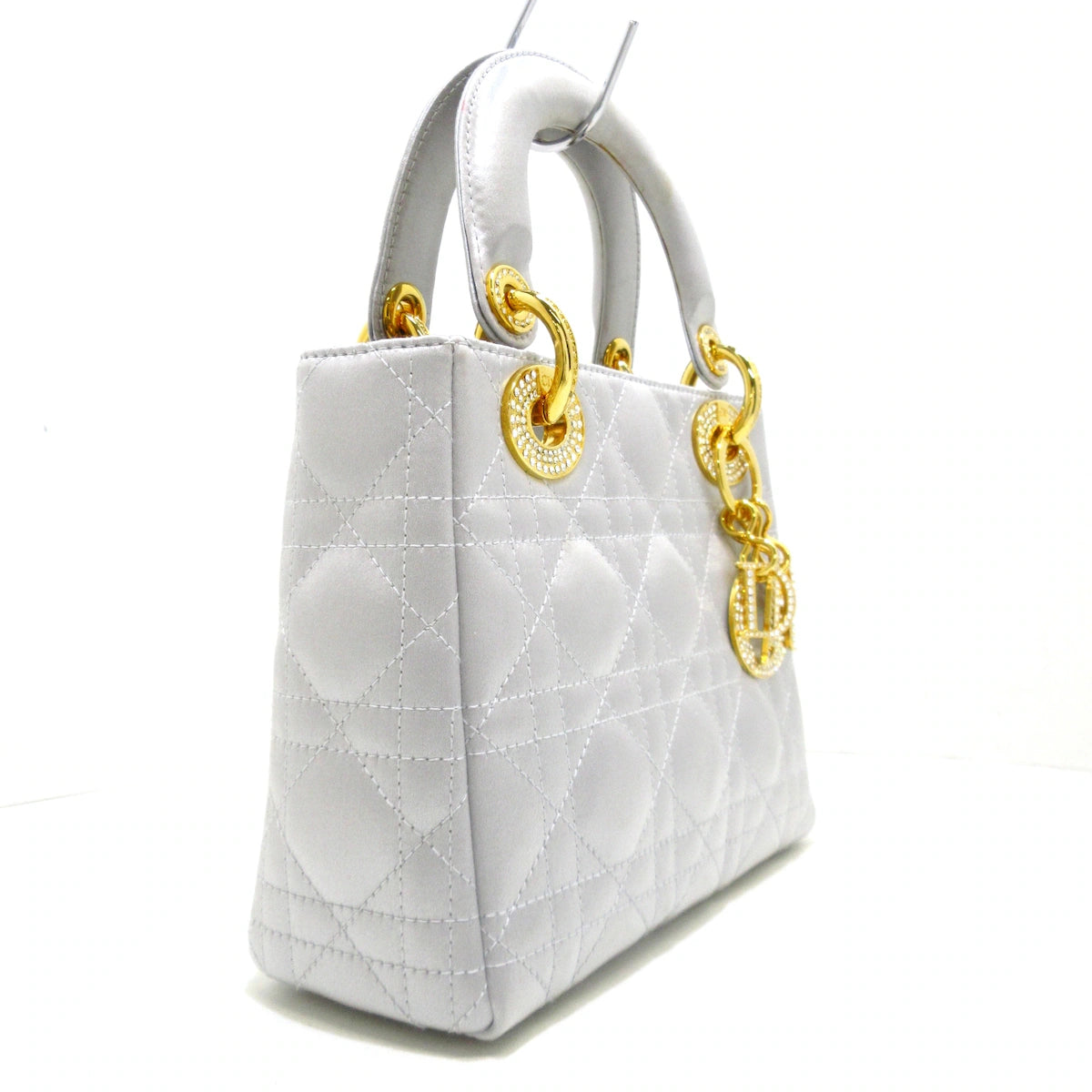 DIOR - Bolso de mano Lady Dior Mini Bag Satén Gris