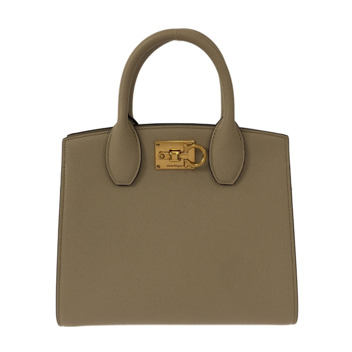 SALVATORE FERRAGAMO - Studio Box Gancini Beige Leather Shoulder Bag