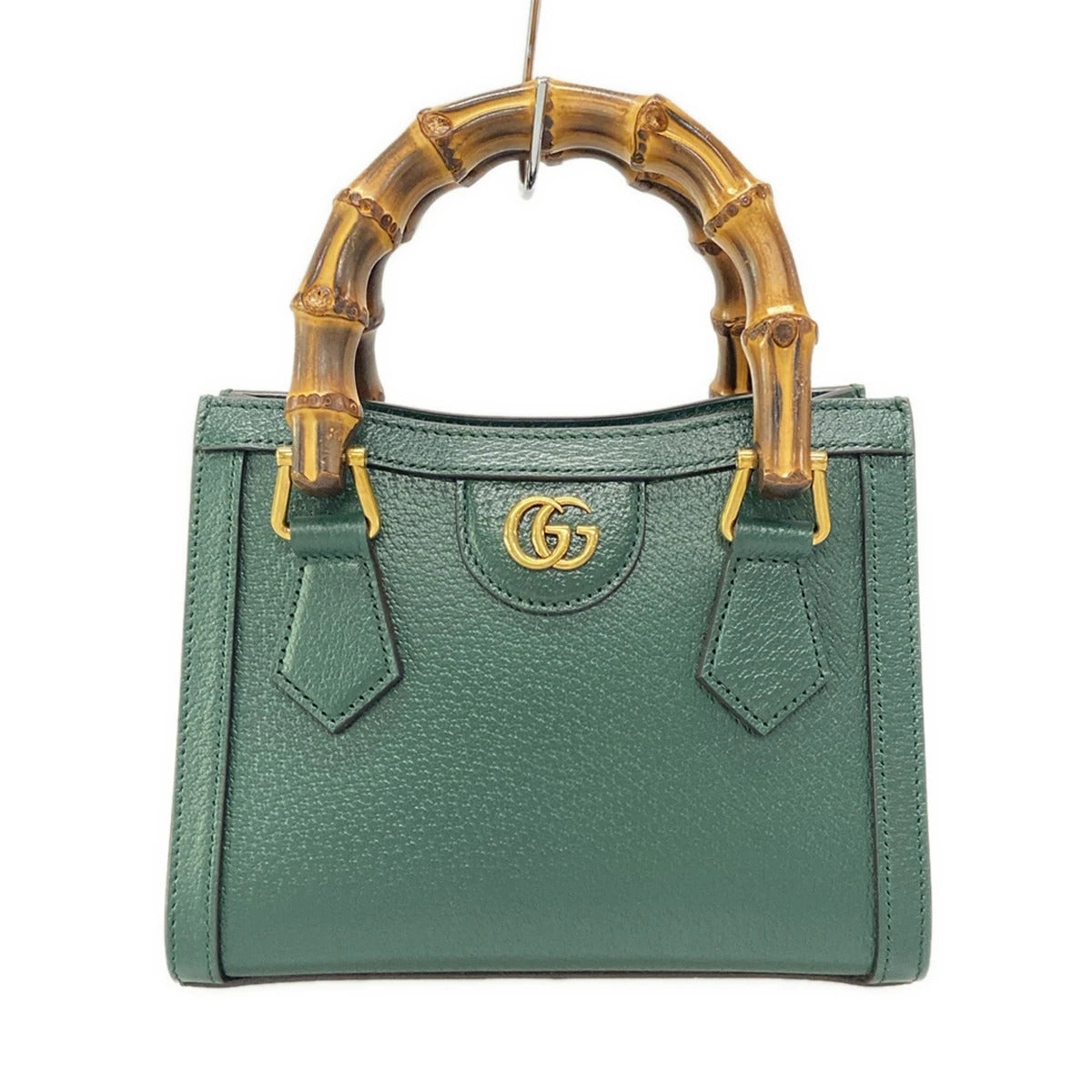 PRE-OWNED GG Diana Mini Green Leather Tote Bag