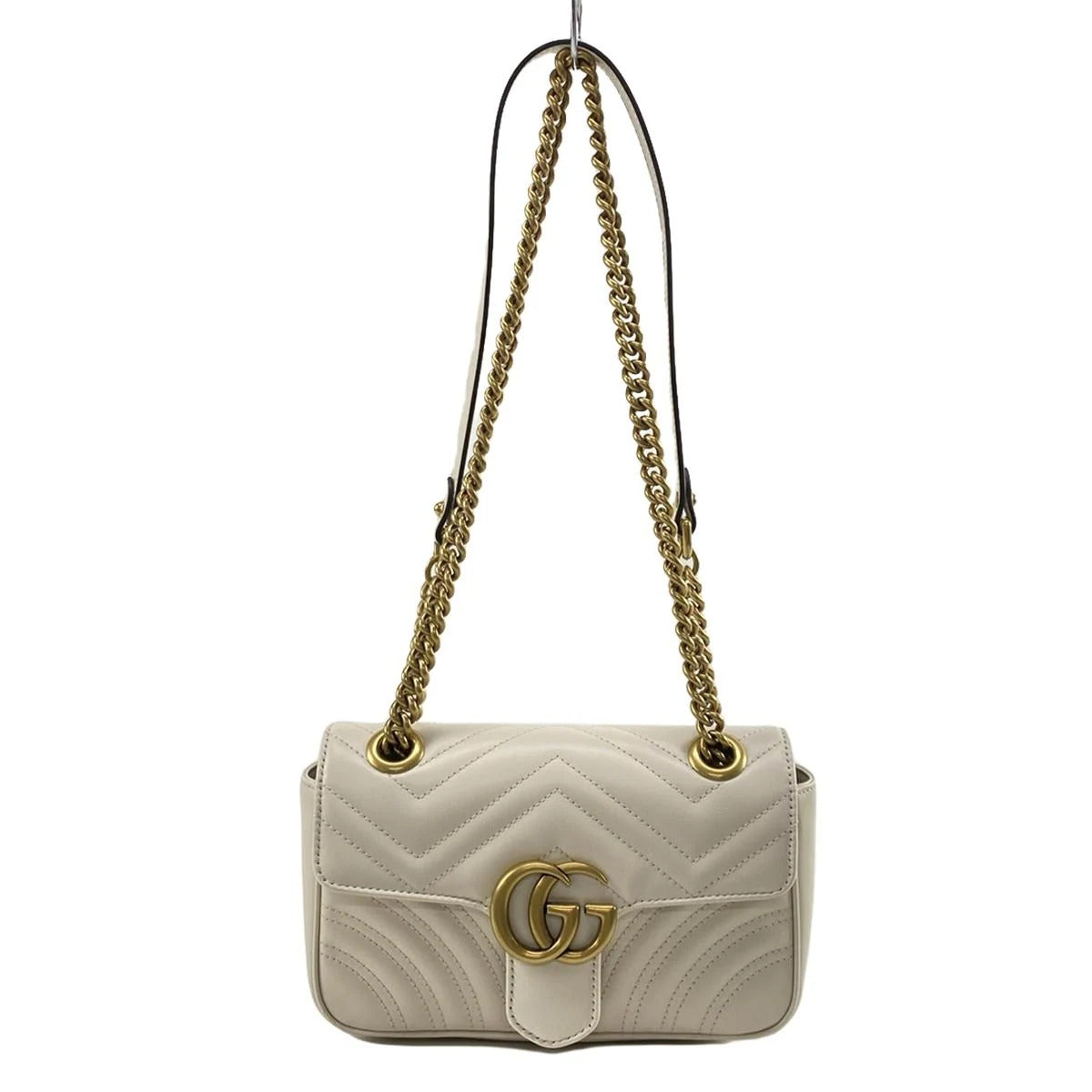 PRE-OWNED GG Mini Marmont Cream Leather Shoulder Bag