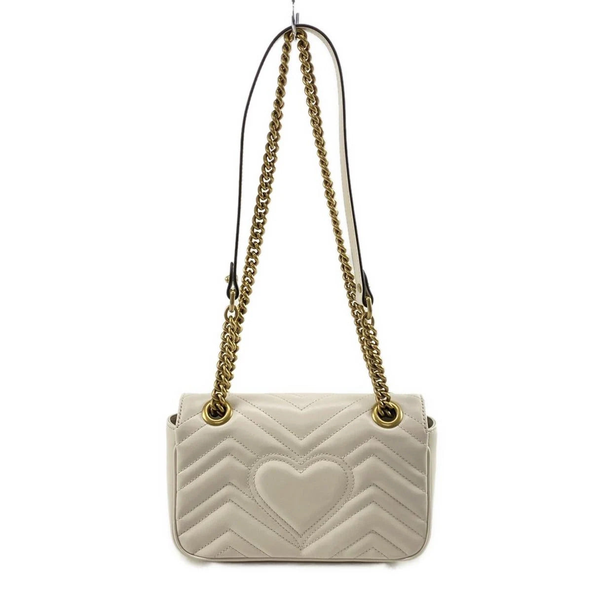 PRE-OWNED GG Mini Marmont Cream Leather Shoulder Bag