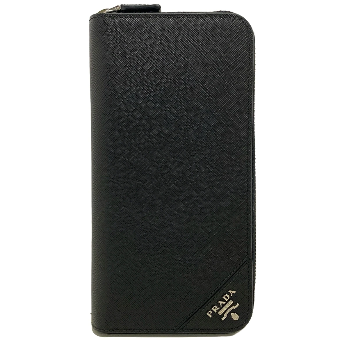 PRE-OWNED Black Leather Long Triangle Wallet