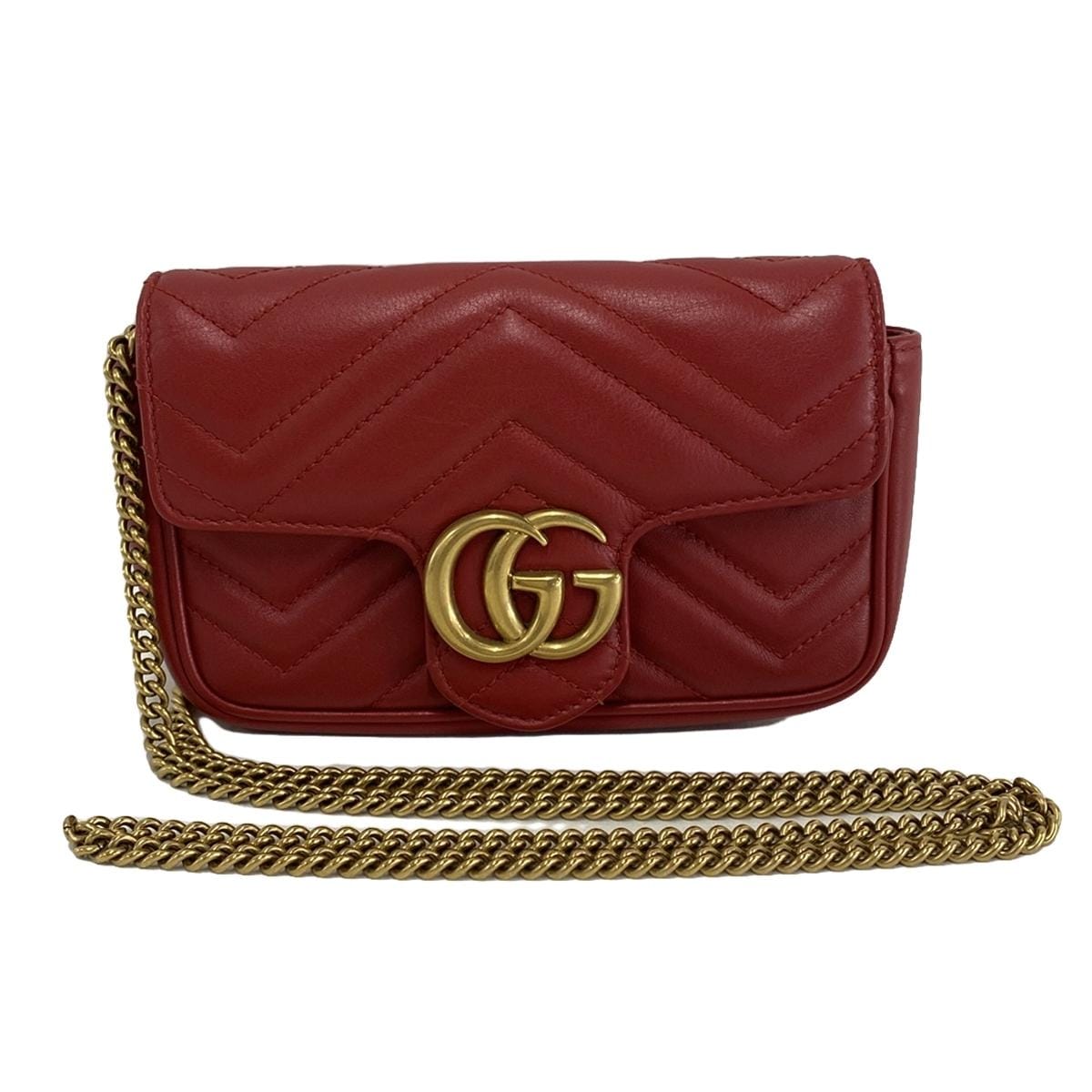 Bolso de hombro Super Mini GG Marmont de piel roja de segunda mano