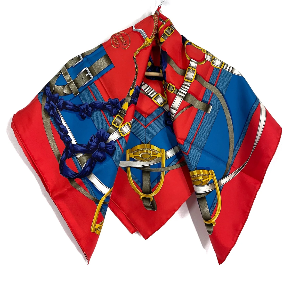 PRE-OWNED Carre 90 Red Blue Scarf