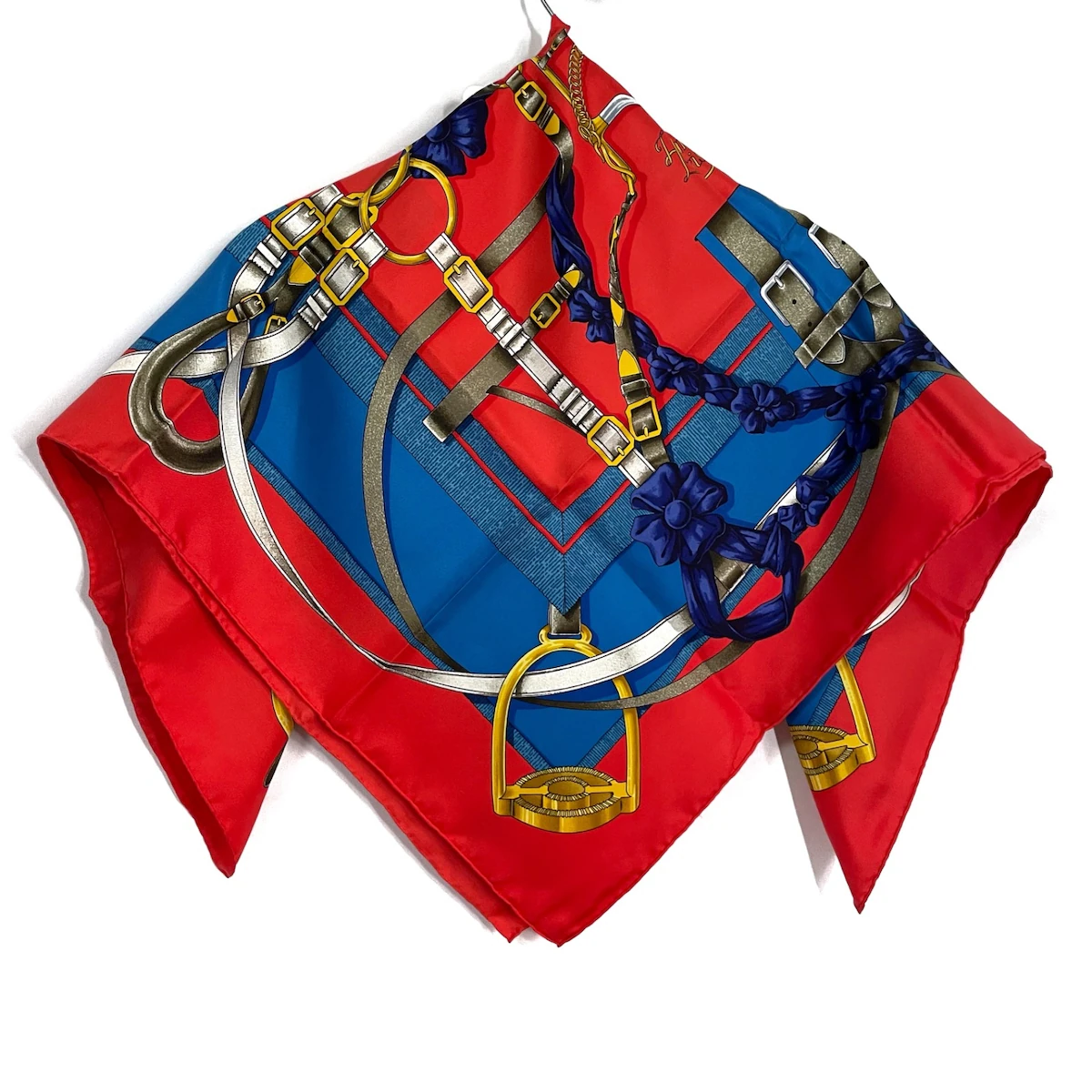 PRE-OWNED Carre 90 Red Blue Scarf