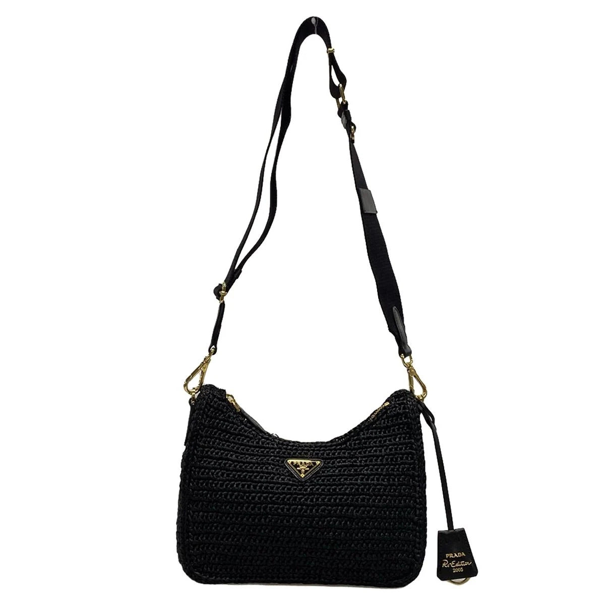 PRE-OWNED Re-Edition 2005 Crochet Black Raffia Crossbody Bag