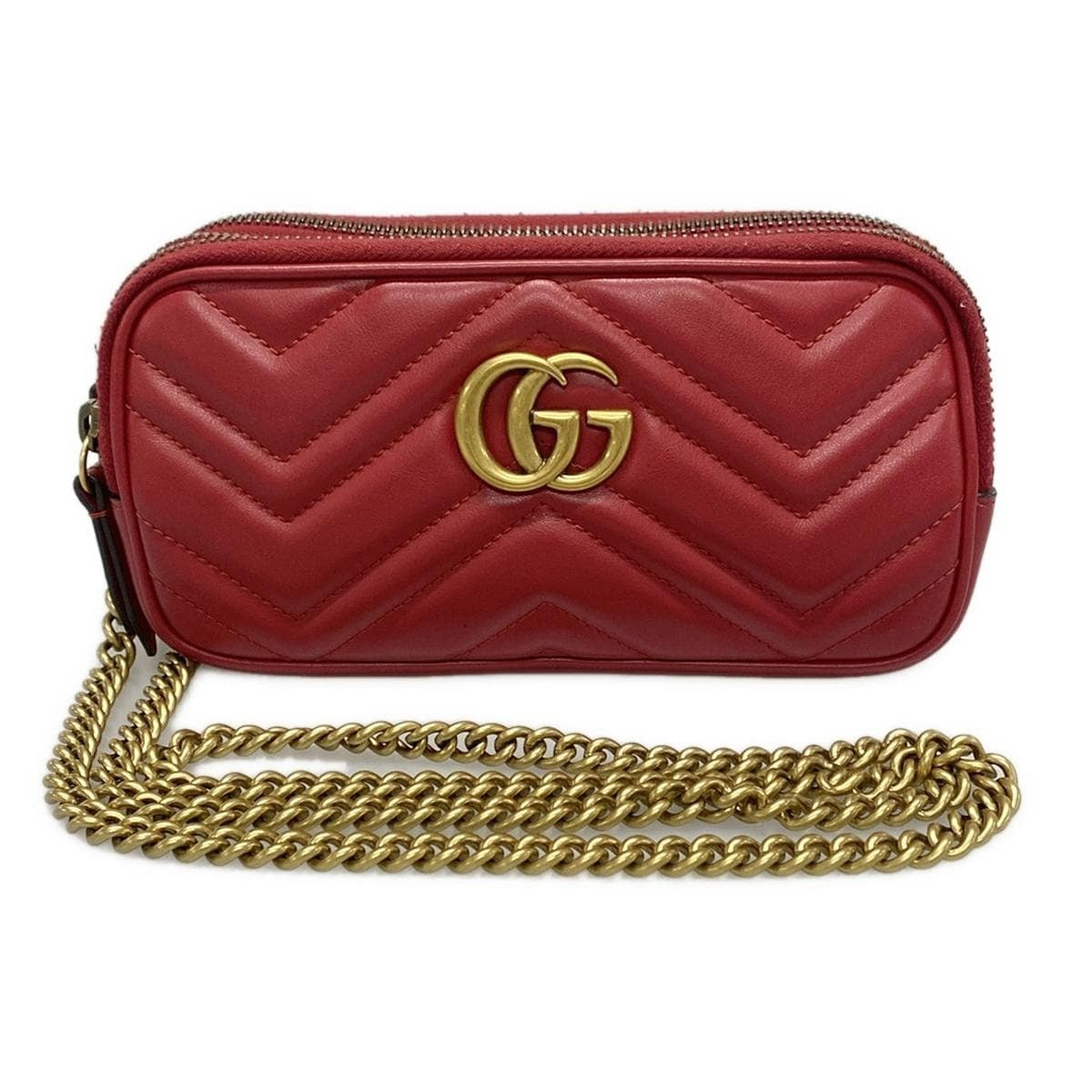 Bolso bandolera de piel roja GG Marmont de segunda mano