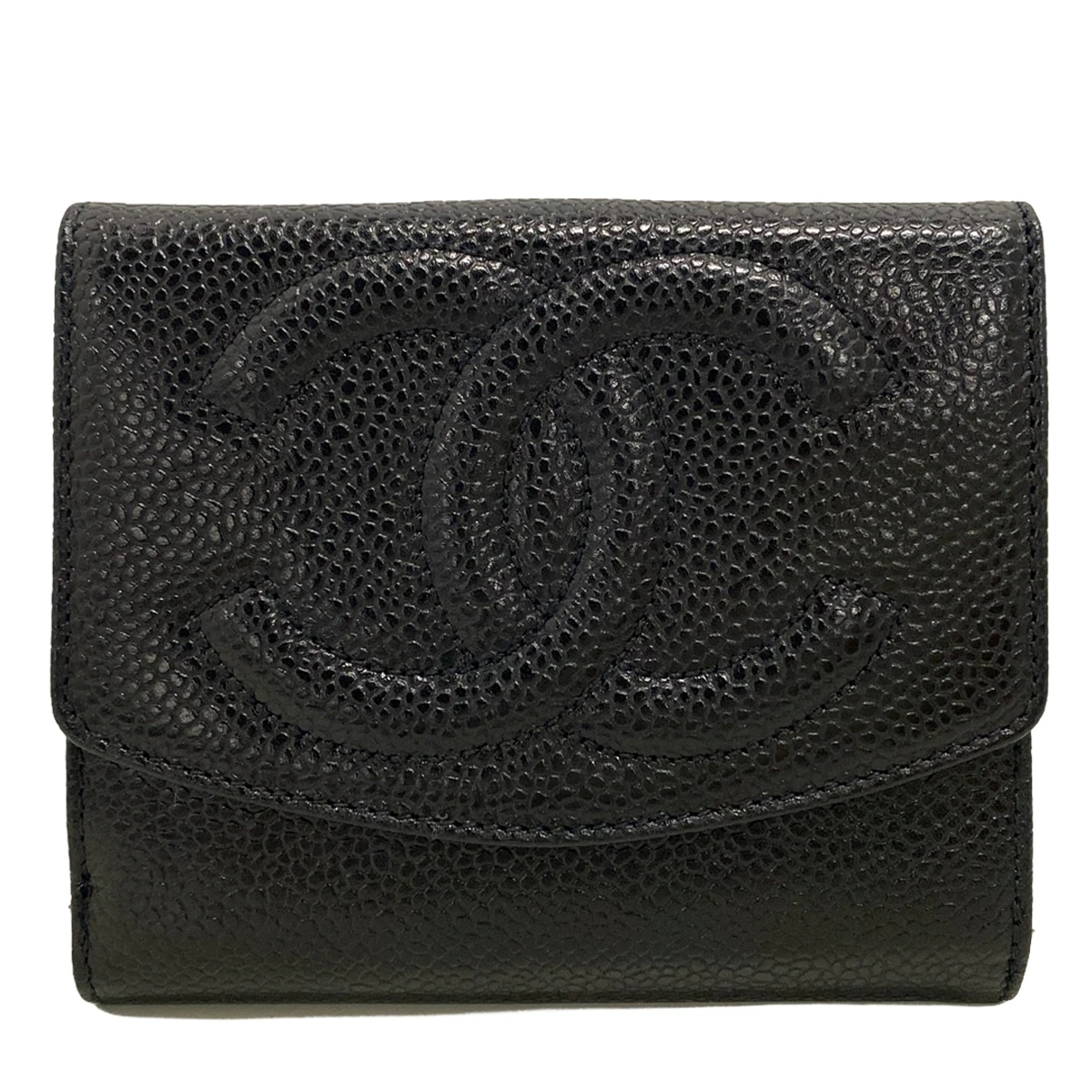 Cartera CC de doble gancho de piel de caviar negra de segunda mano
