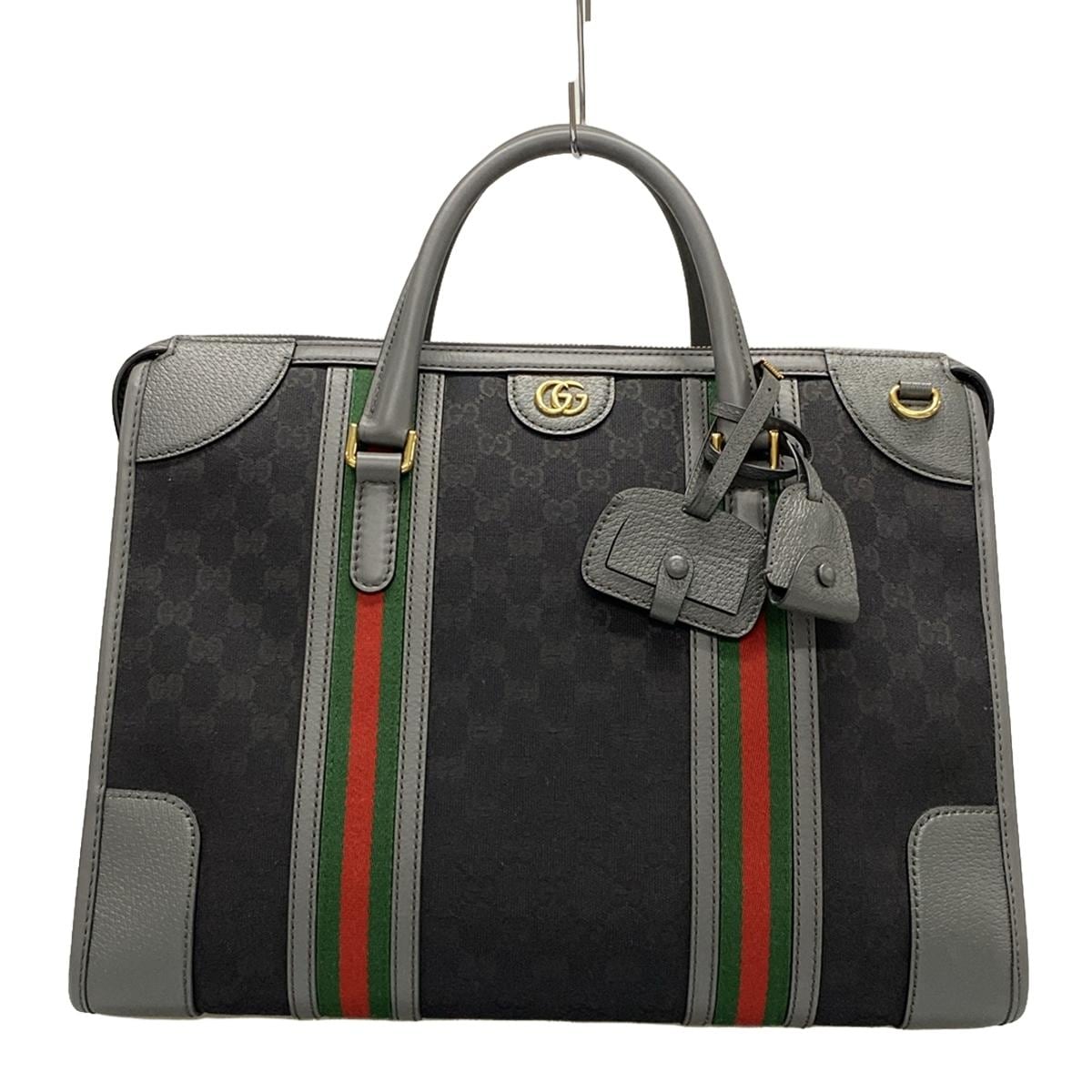Bolso tote GG Ophidia de piel jacquard negra y gris de segunda mano
