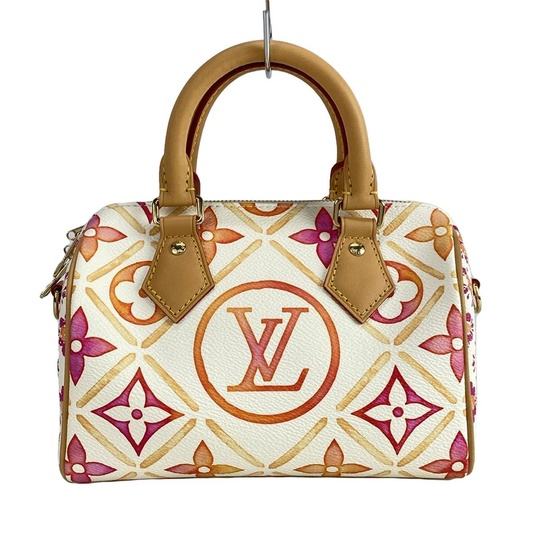 Bolso de mano LV Speedy Bandolier 20 By the Pool de segunda mano, bolso de hombro de lona con monograma en color coral