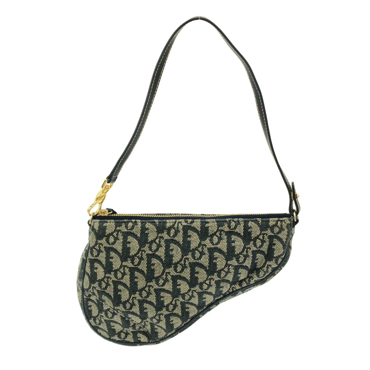 DIOR - Bolso de mano Saddle Pouch en piel de jacquard oscura color gris azul marino