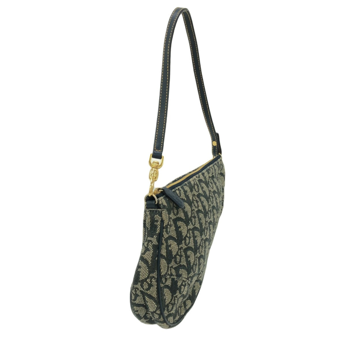 DIOR - Bolso de mano Saddle Pouch en piel de jacquard oscura color gris azul marino
