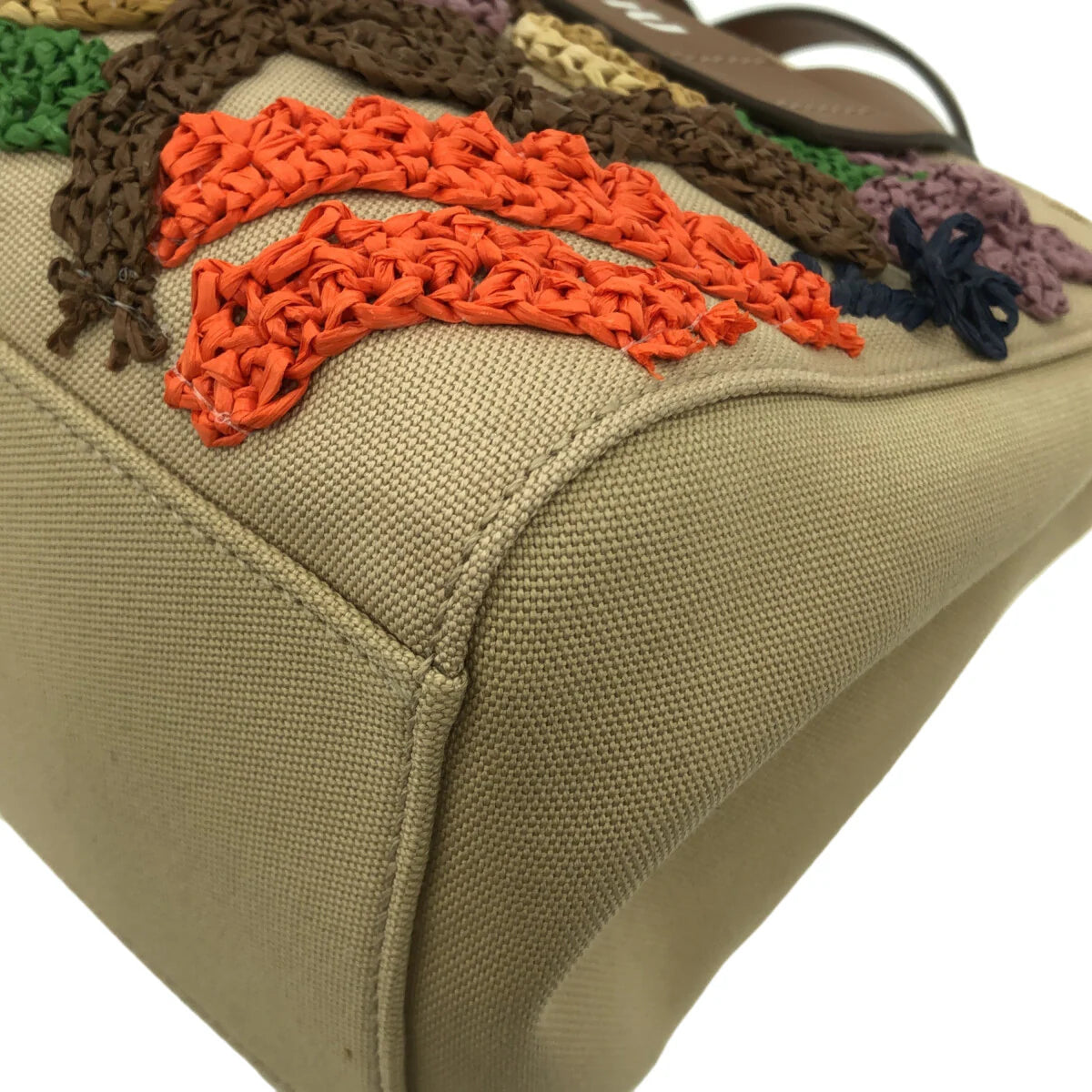 MIUMIU - Tote Bag Beige Orange Multi Canvas Chemical Fiber Leather