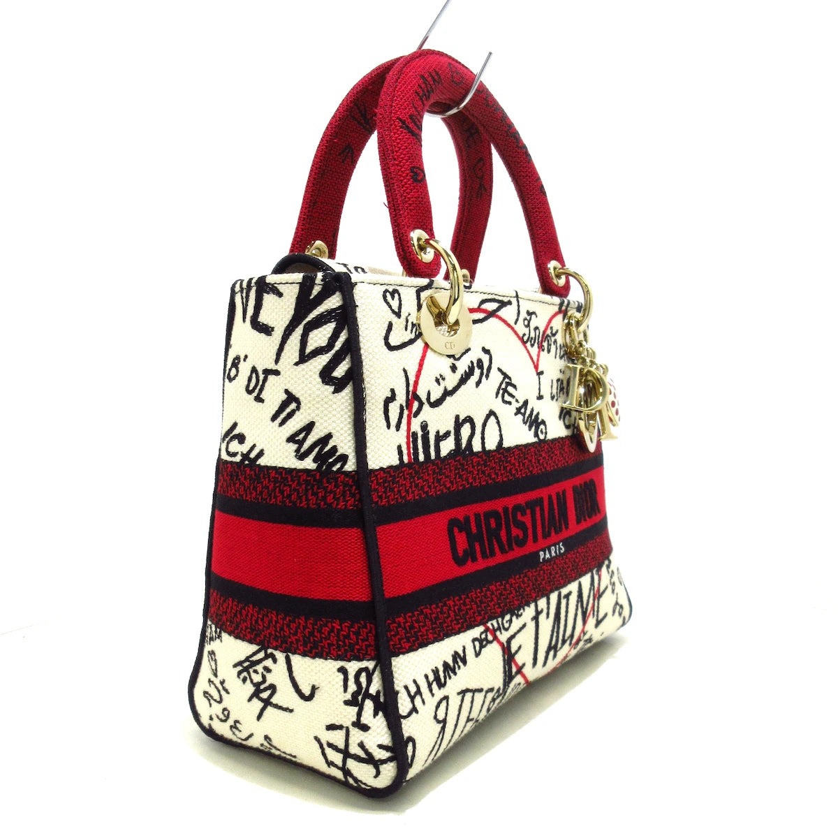 DIOR - Lady Dior Medium Bag Handbag Cream Red Black Jacquard