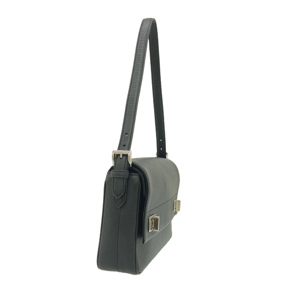 PRADA - Black Saffiano Leather Double Turnlock