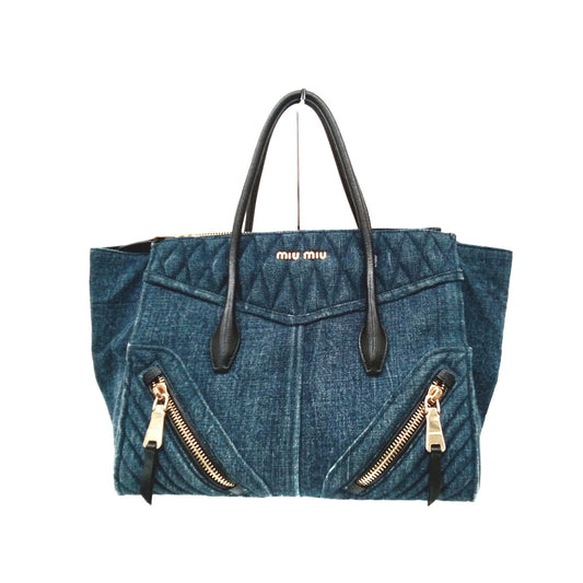 MIU MIU - Gathered Bag Handbag Navy Black Denim Leather