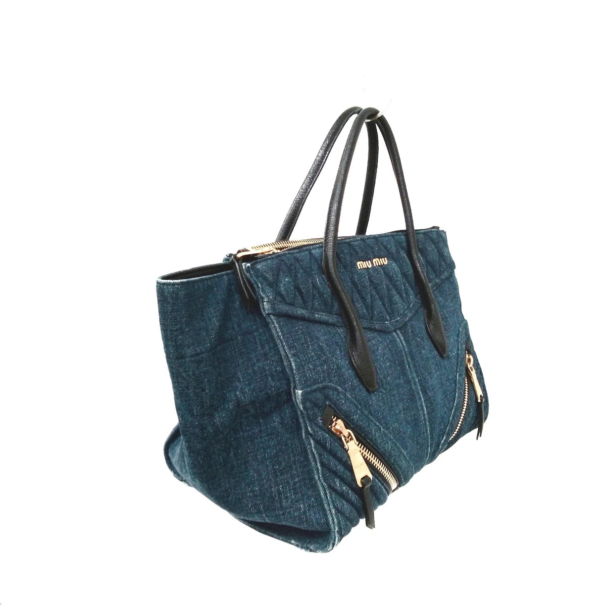 MIU MIU - Gathered Bag Handbag Navy Black Denim Leather