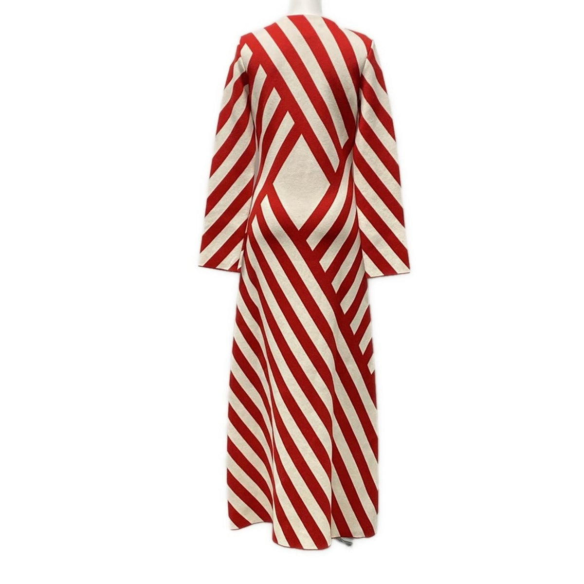 PRE-OWNED GUCCI Striped Long White Red Dress