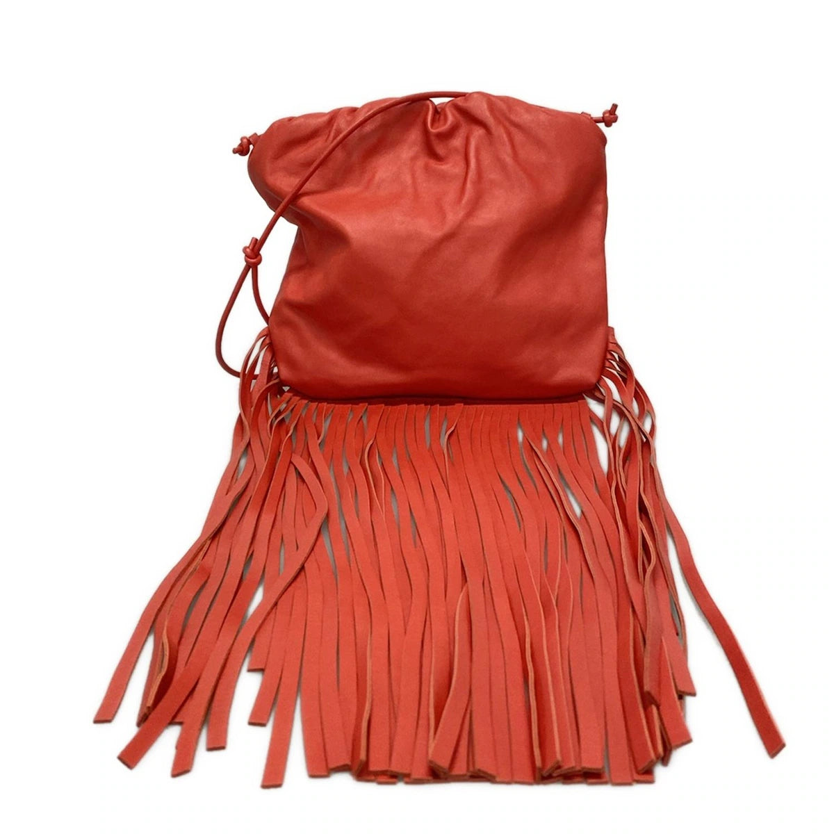 PRE-OWNED Red Leather The Fringe Pouch Shoulder Bag