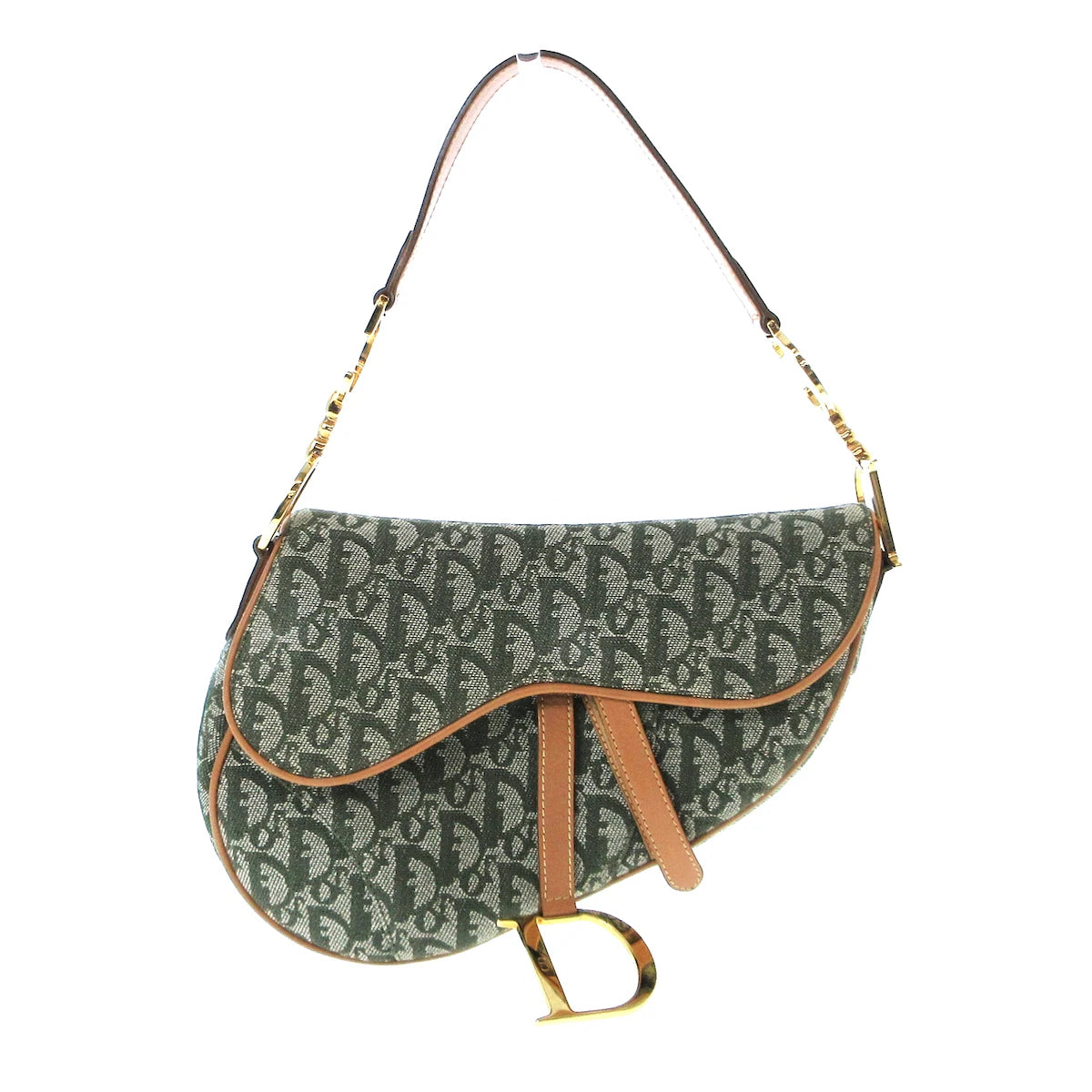 DIOR - Bolso Saddle de piel de jacquard verde, marrón y blanco