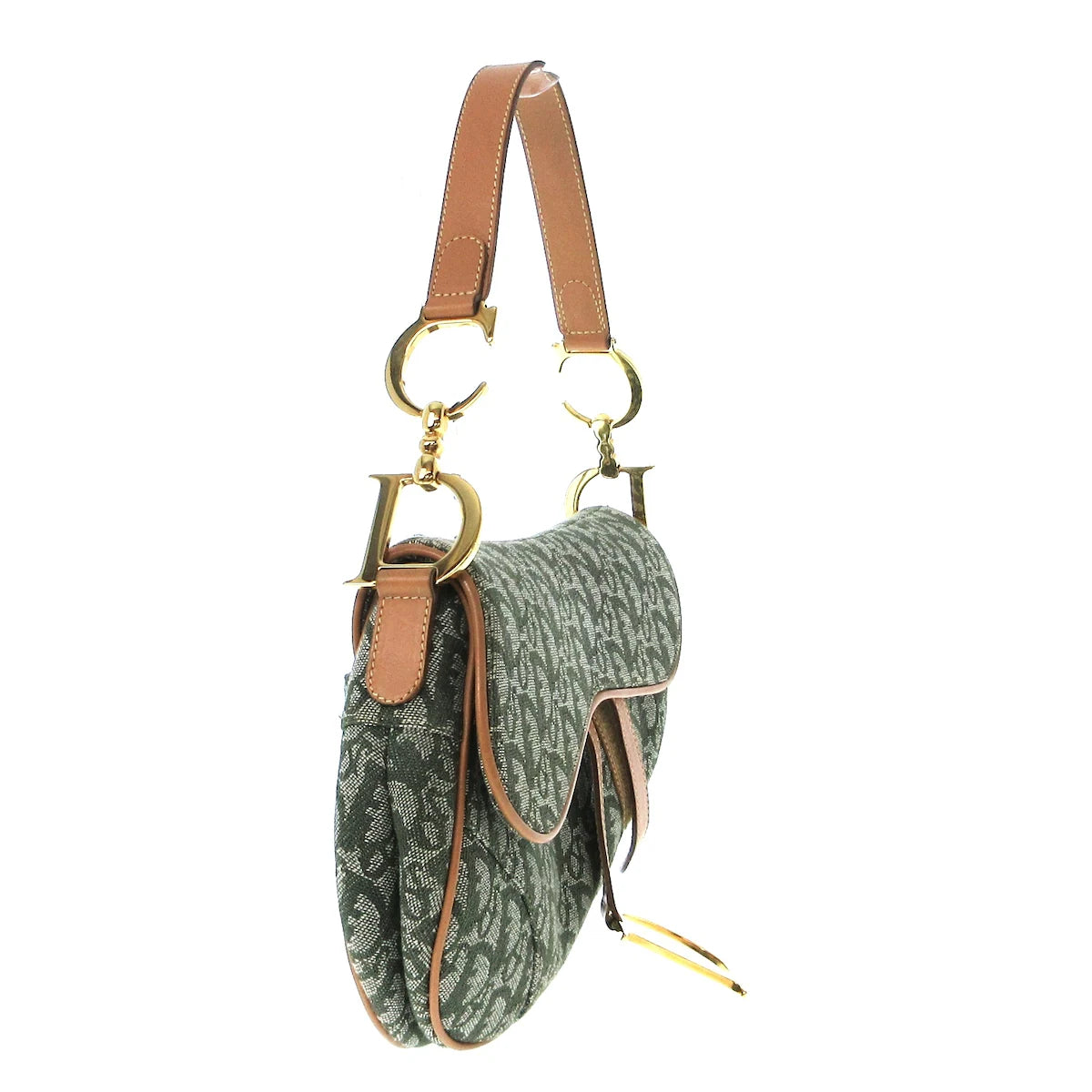 DIOR - Bolso Saddle de piel de jacquard verde, marrón y blanco