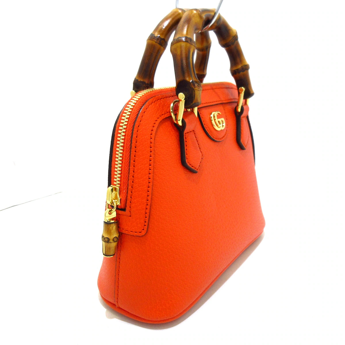 GUCCI - Bolso tote Diana Mini Bamboo Double G de piel color naranja