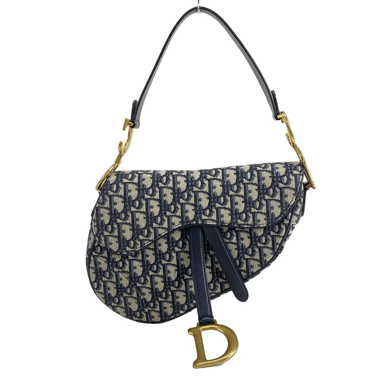 Bolso de hombro Saddle de piel jacquard color azul marino/crema USADO