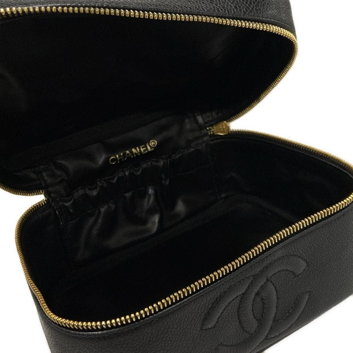 PRE-OWNED CC Black Caviar Skin Vanity Bag