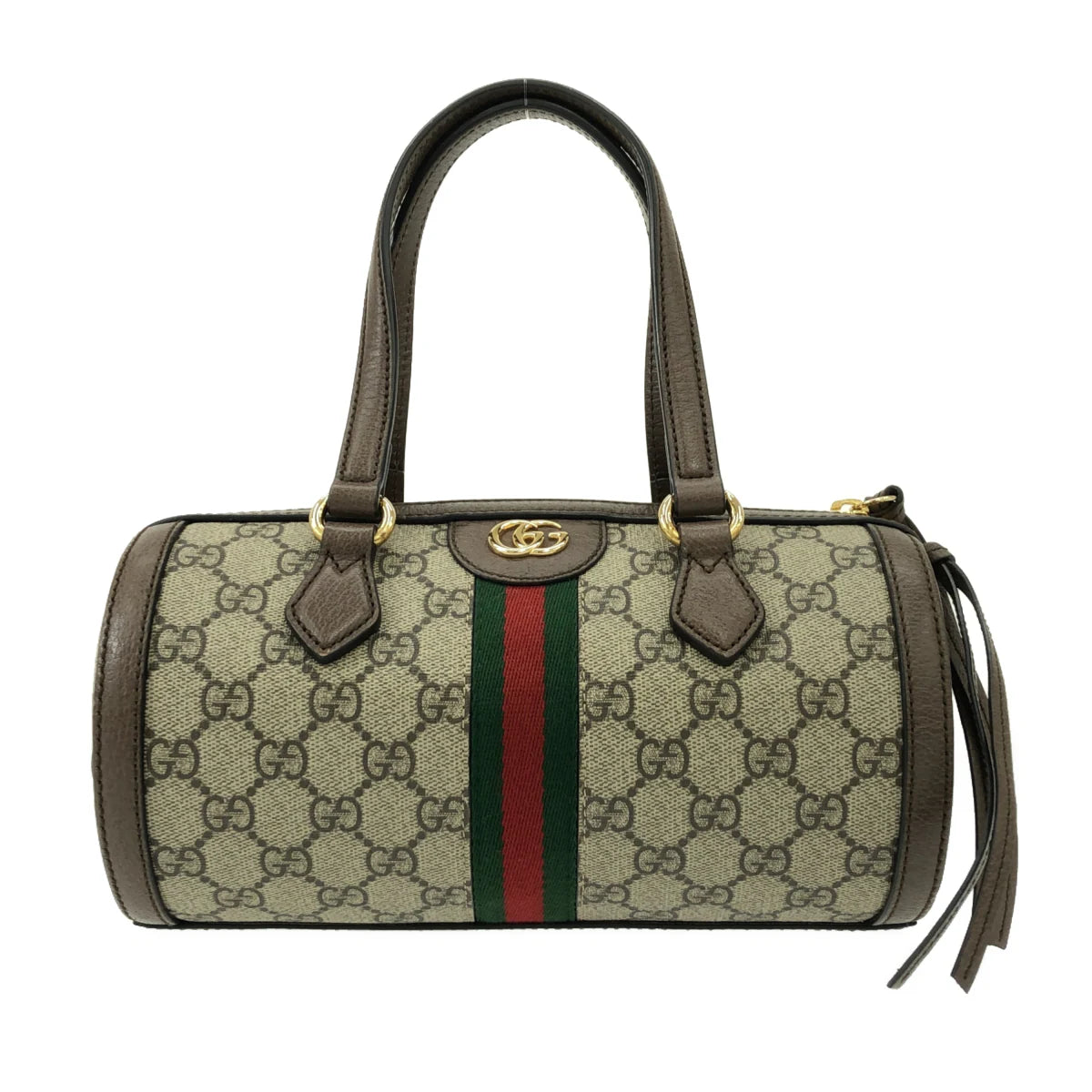 GUCCI - Bolso de mano Ophidia Beige Marrón oscuro Multi PVC Piel Algodón Lino