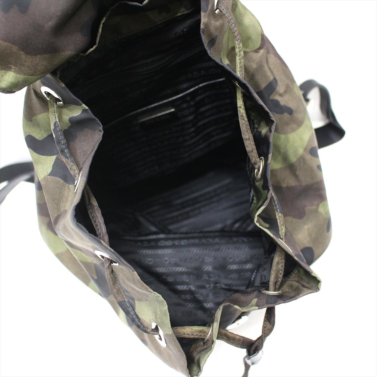 PRADA - Backpack Mimetico (Khaki) Dark Brown Black Nylon Saffiano Leather