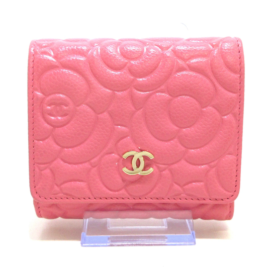 CHANEL - Camellia Trifold Wallet Pink Caviar Skin