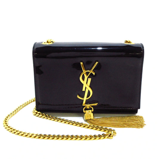 SAINT LAURENT - Kate  Shoulder Bag Black Gold Patent Leather