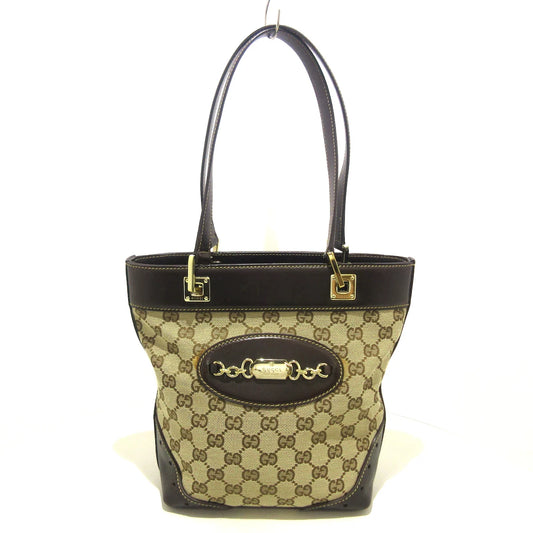 GUCCI - GG Shoulder Bag Beige Dark Brown Jacquard Leather