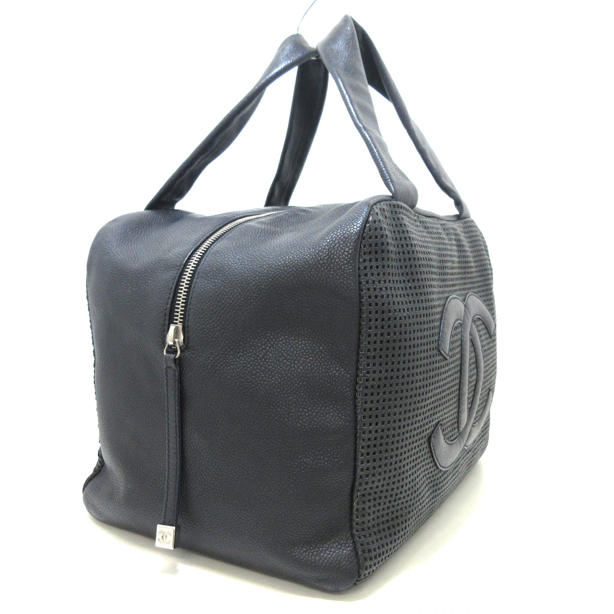 Bolso de hombro CC de piel de caviar negra de segunda mano