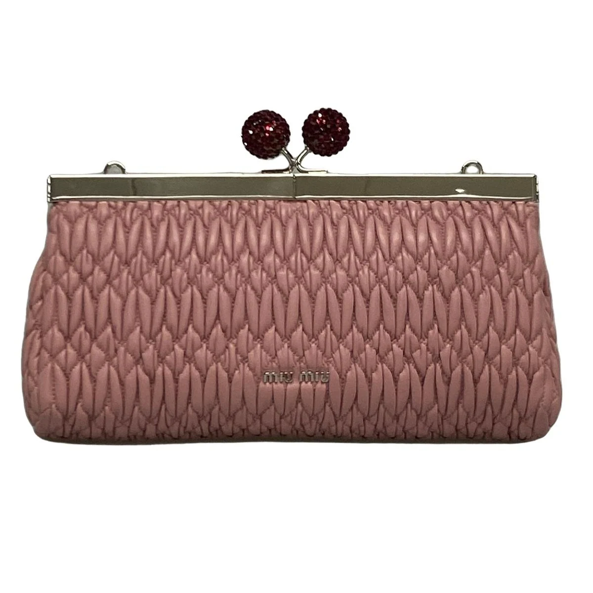 PRE-OWNED Pink Red Leather Matelasse Clutch Bag