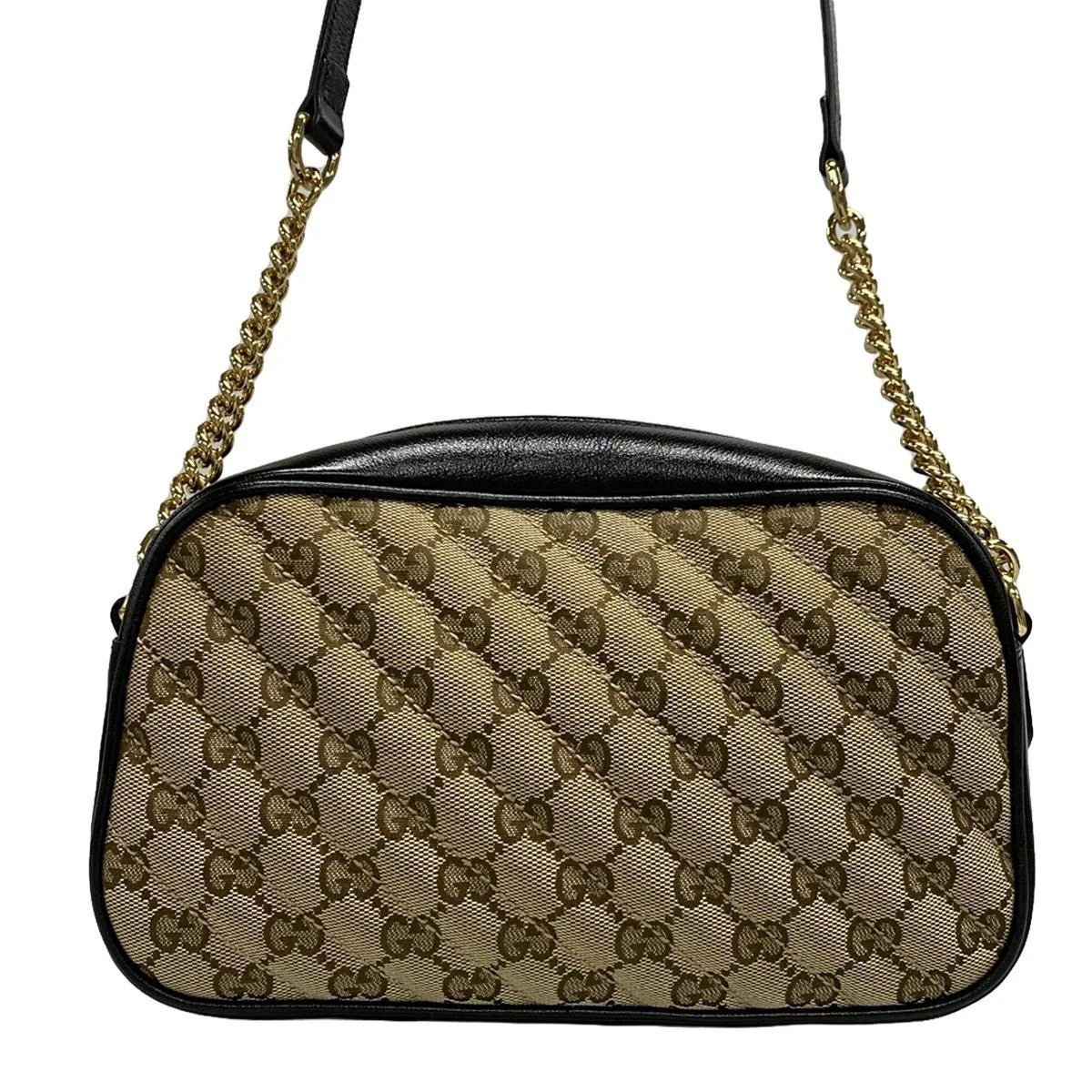 PRE-OWNED GG Marmont Beige Black Jacquard Leather Crossbody Bag