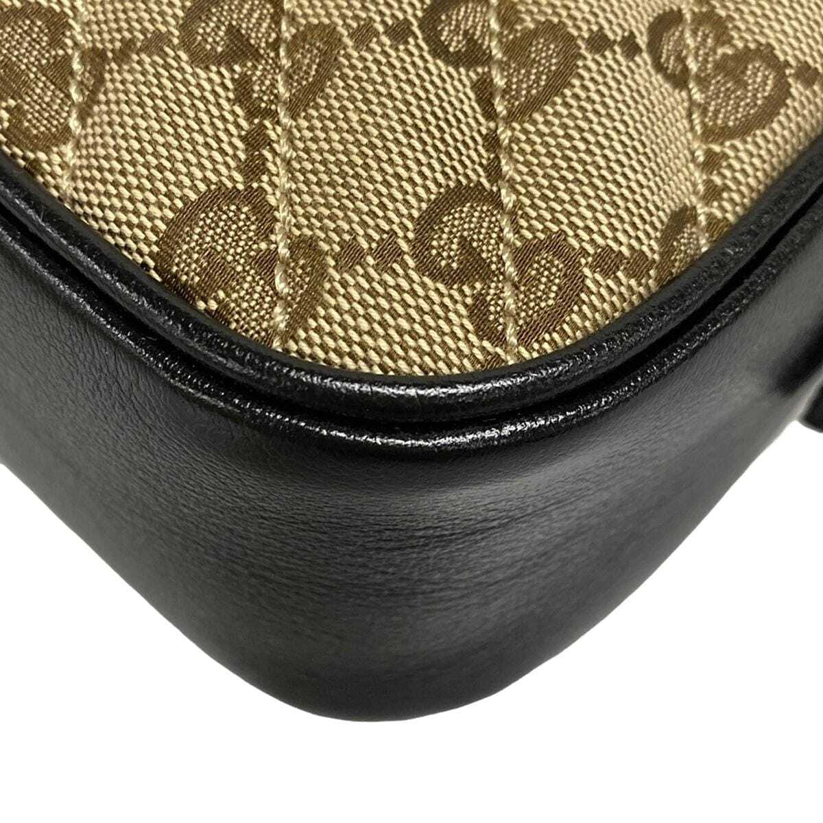 PRE-OWNED GG Marmont Beige Black Jacquard Leather Crossbody Bag