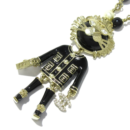 PRE-OWNED CC Gold Black Cream Hardware Necklace