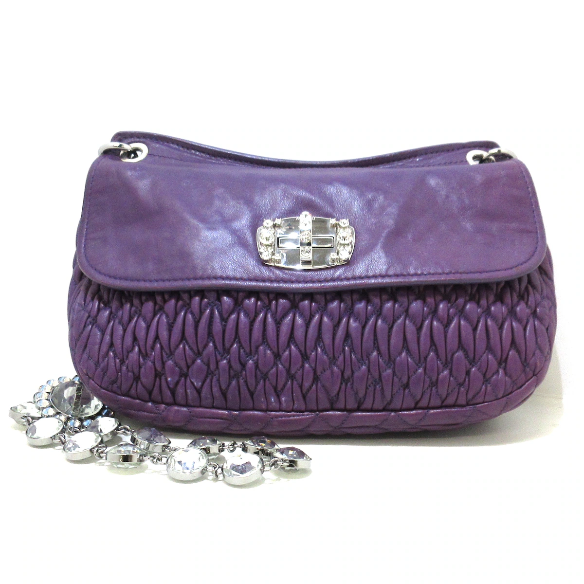 PRE-OWNED Crystal Shoulder Bag Purple Leather