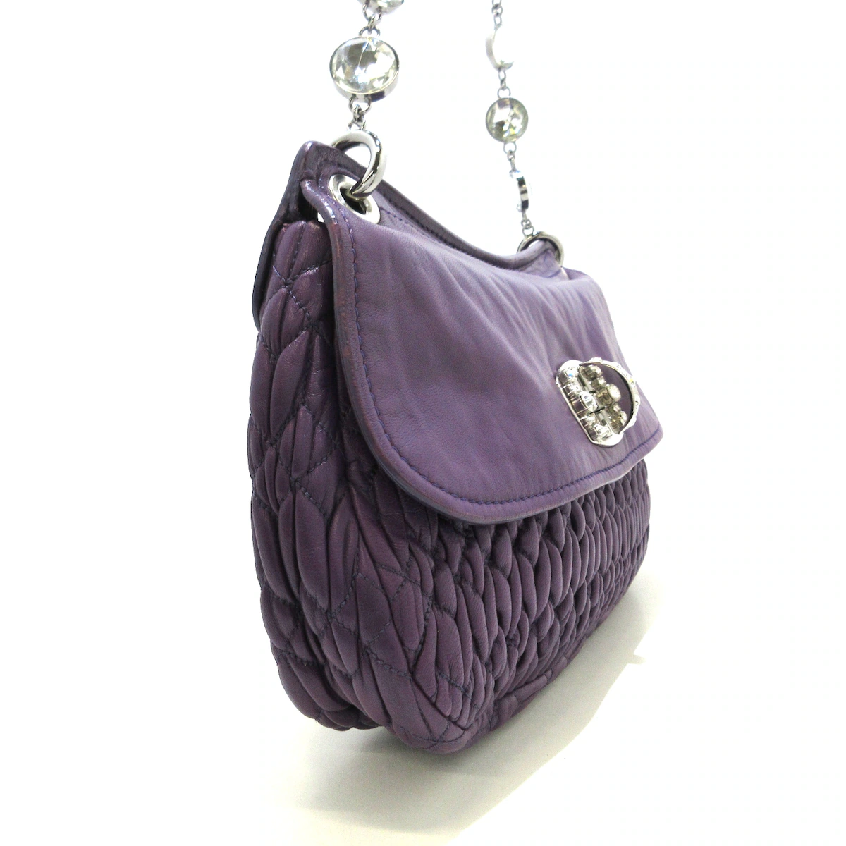 PRE-OWNED Crystal Shoulder Bag Purple Leather