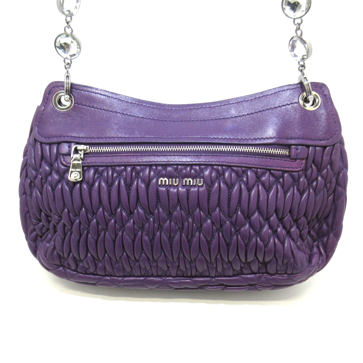 PRE-OWNED Crystal Shoulder Bag Purple Leather