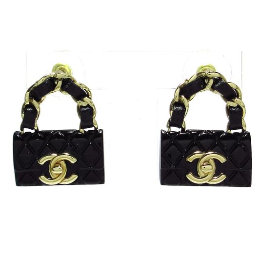 CHANEL - Matelasse Earrings Black Gold