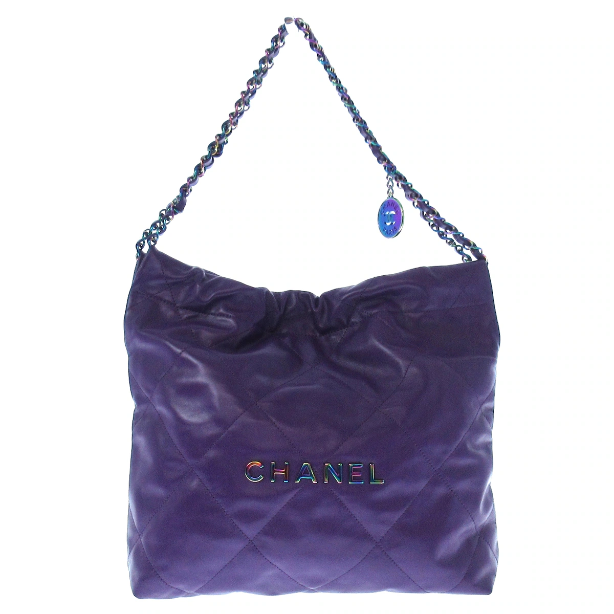 Bolso de hombro pequeño CC 22 de piel de becerro brillante color morado de segunda mano