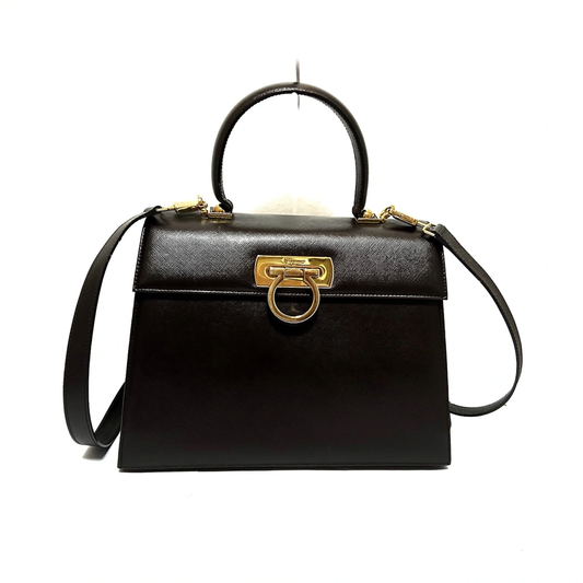 SALVATORE FERRAGAMO - Bolso de hombro Gancini en piel marrón oscuro